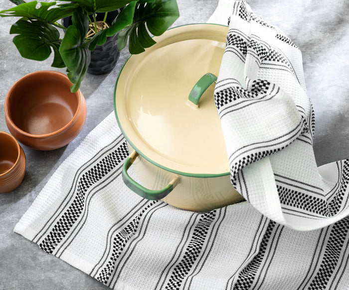 black and white kitchen towels explore versatility as halloween dish towels and chic striped towels, adding sophistication to any occasion. 