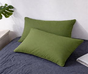 Olive cotton linen pillowcase set, breathable stonewashed pillowcases