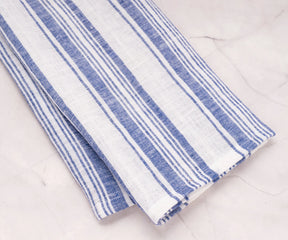 Blue striped linen dish towel set, 18x28 inches – durable eco-friendly kitchen towels for drying dishes and hands.