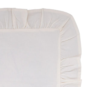Natural cotton napkins styled with a round tablecloth for a rustic wedding setup.