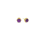 Close-up of amethyst stud earrings with 14K gold plating