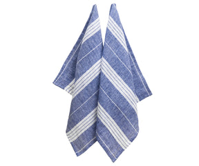 100% linen blue and white striped hand towels for kitchen décor and dish drying