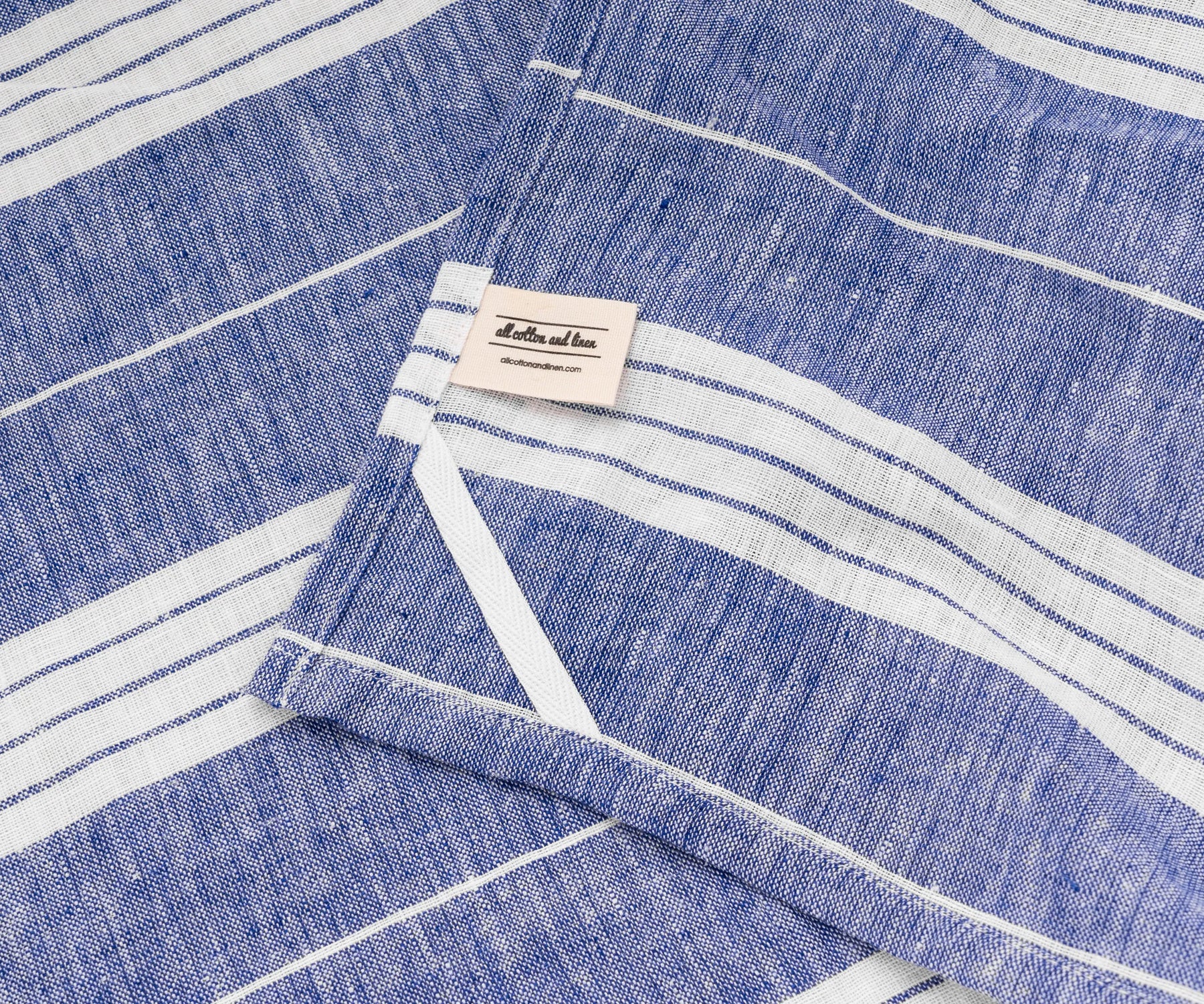 Elegant blue striped kitchen towels made from natural linen fabric