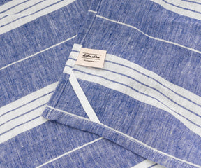 Elegant blue striped kitchen towels made from natural linen fabric