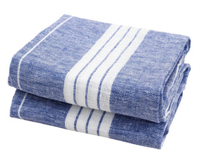 Blue and white striped linen kitchen dish towels set of 2 for modern farmhouse kitchens