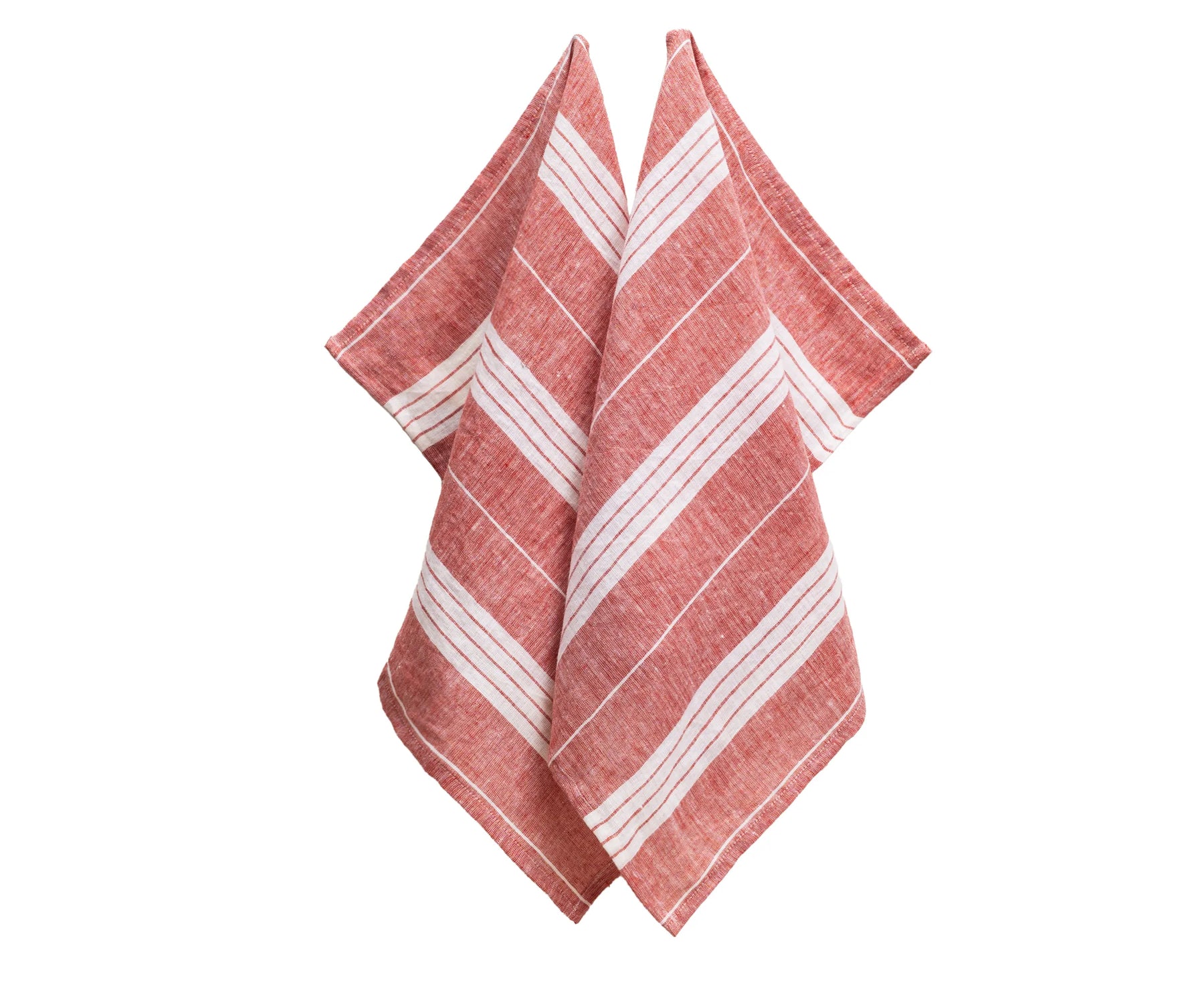 Absorbent red stripe linen tea towels for kitchen use