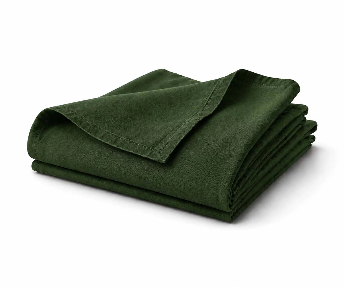 Forest Green linen flat sheet made from 100% flax linen for luxury bedroom bedding