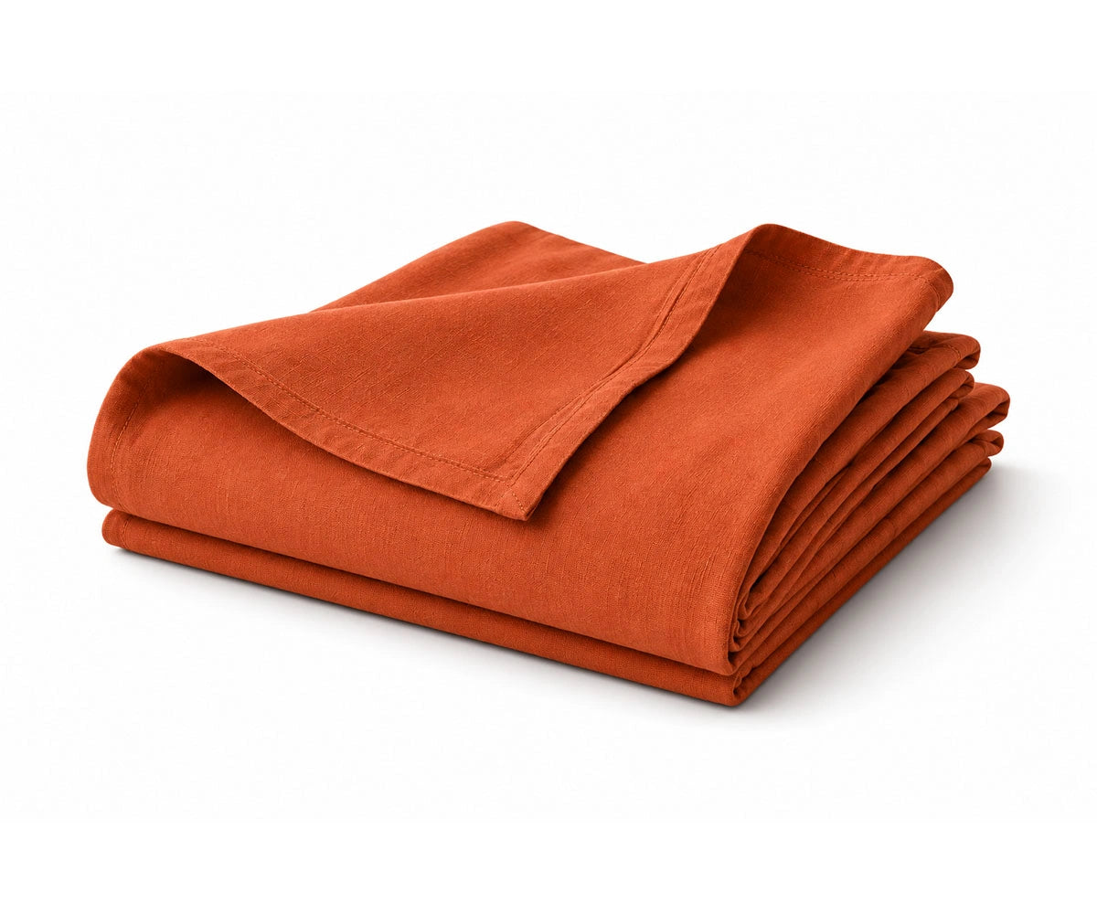Soft rust linen flat sheet with pre-washed natural linen for queen and king beds