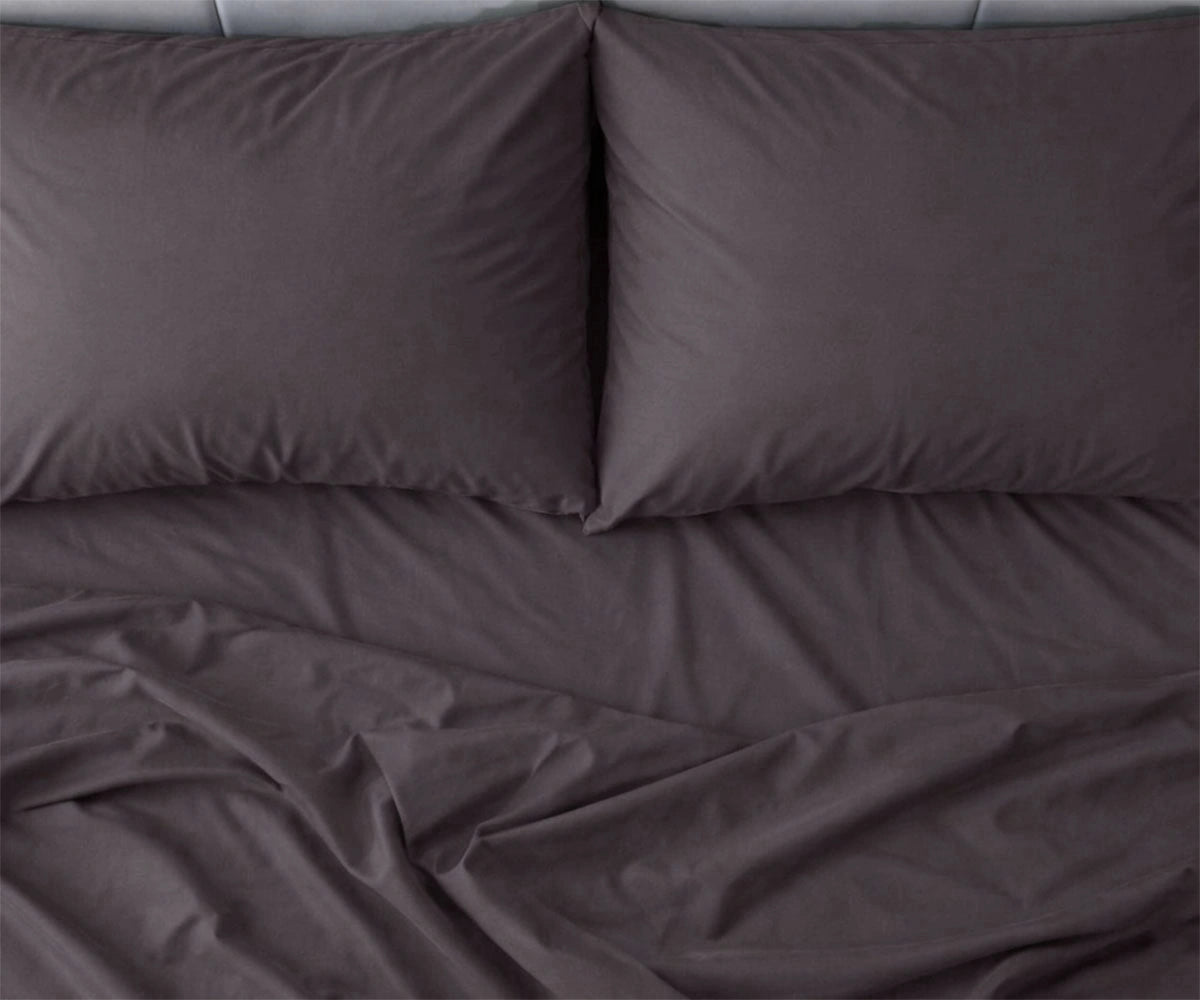 Grey cotton sateen bed sheets 400 thread count with luxurious smooth finish, breathable cotton bedding for king and queen beds.