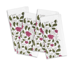Floral cotton napkins with block print design on a dining table