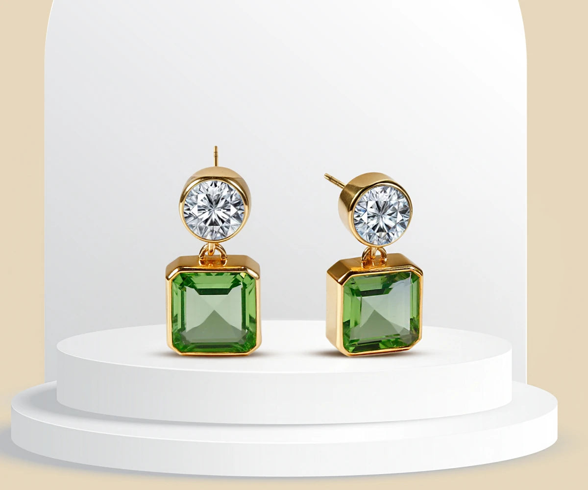 Green drop earrings for women
