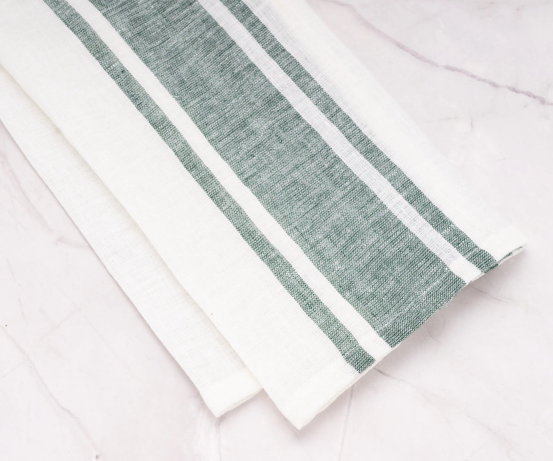 Green striped 100% linen kitchen towels, 18x28 inch set of 2 – soft absorbent tea towels for drying dishes and everyday kitchen use.”