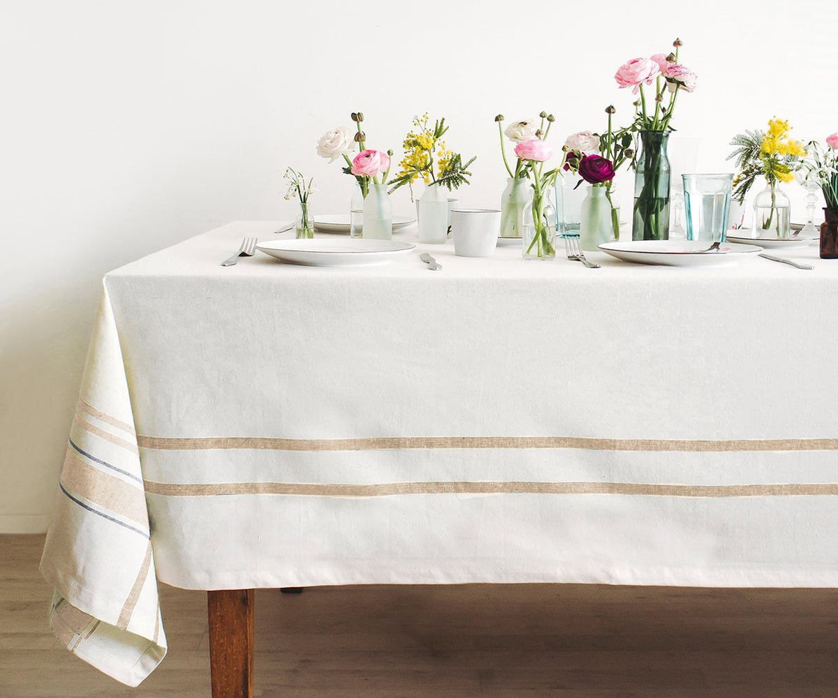 French Stripe Tablecloths - Rectangular Cloth Tablecloth for Farmhouse Décor.