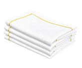 Gold embroidered cotton dinner napkins in white, elegant 100% cotton cloth napkins for weddings, restaurants, and everyday dining