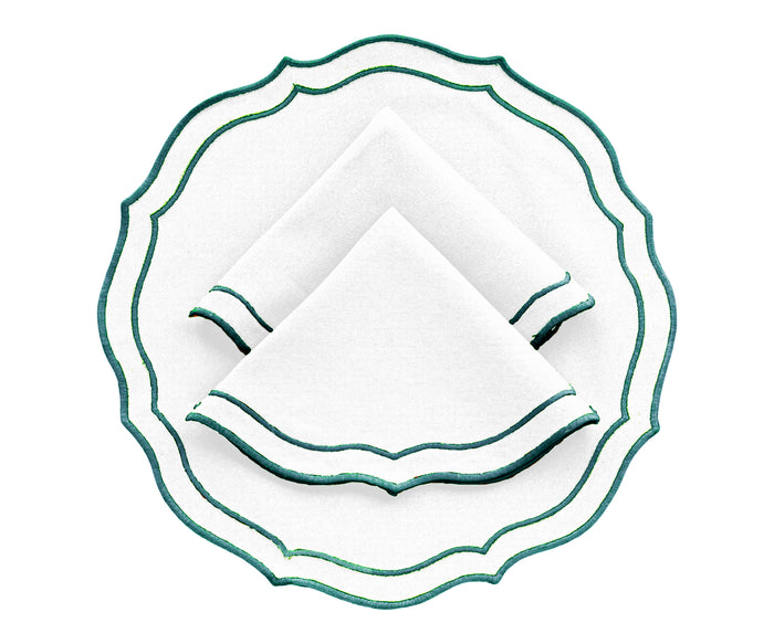 Green scalloped cotton placemats set of 4 on dining table