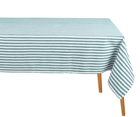 Green and white striped cotton rectangle tablecloth