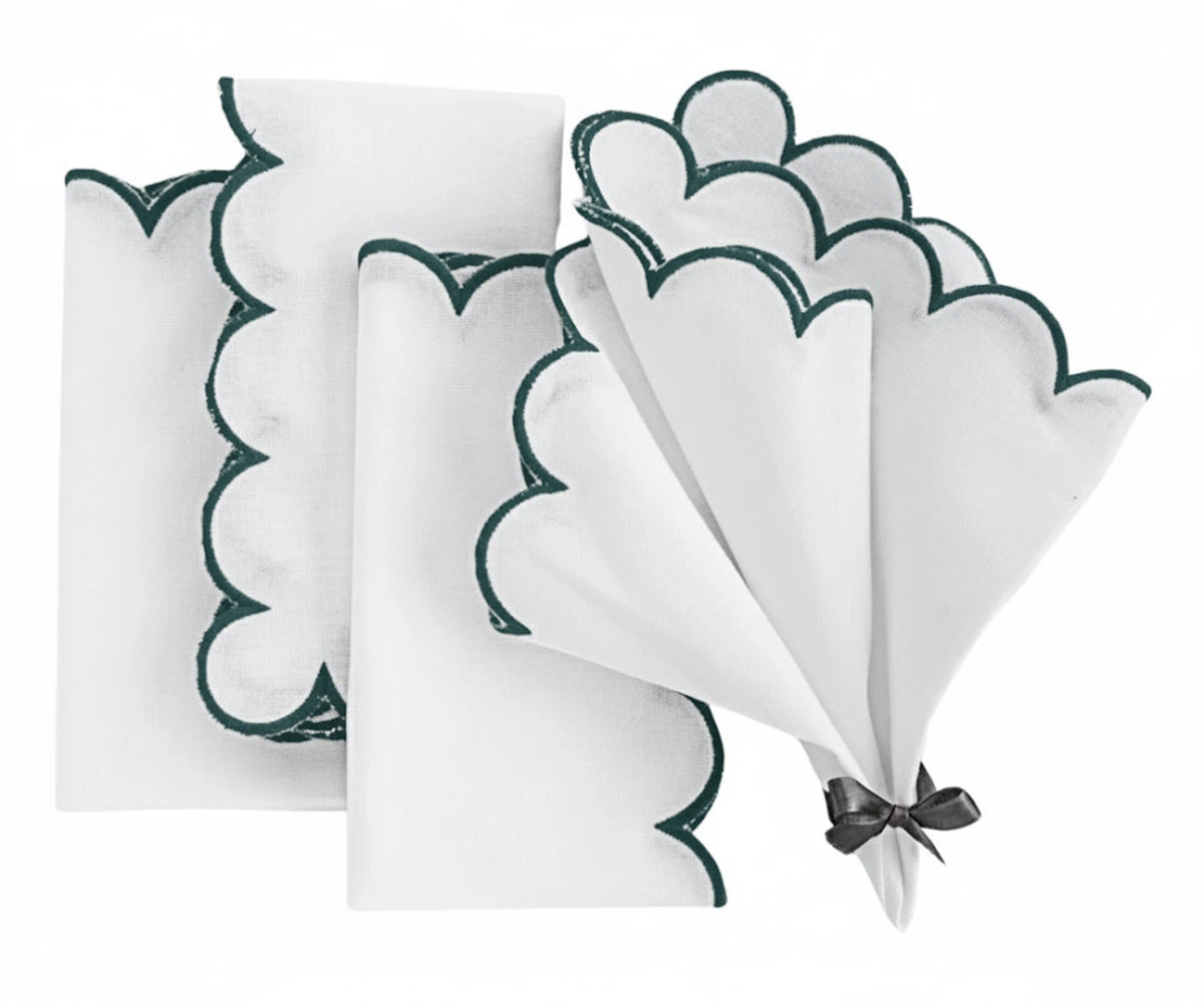 Woven green and white fabric napkin, cloth napkin set for table
