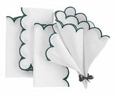 Woven green and white fabric napkin, cloth napkin set for table