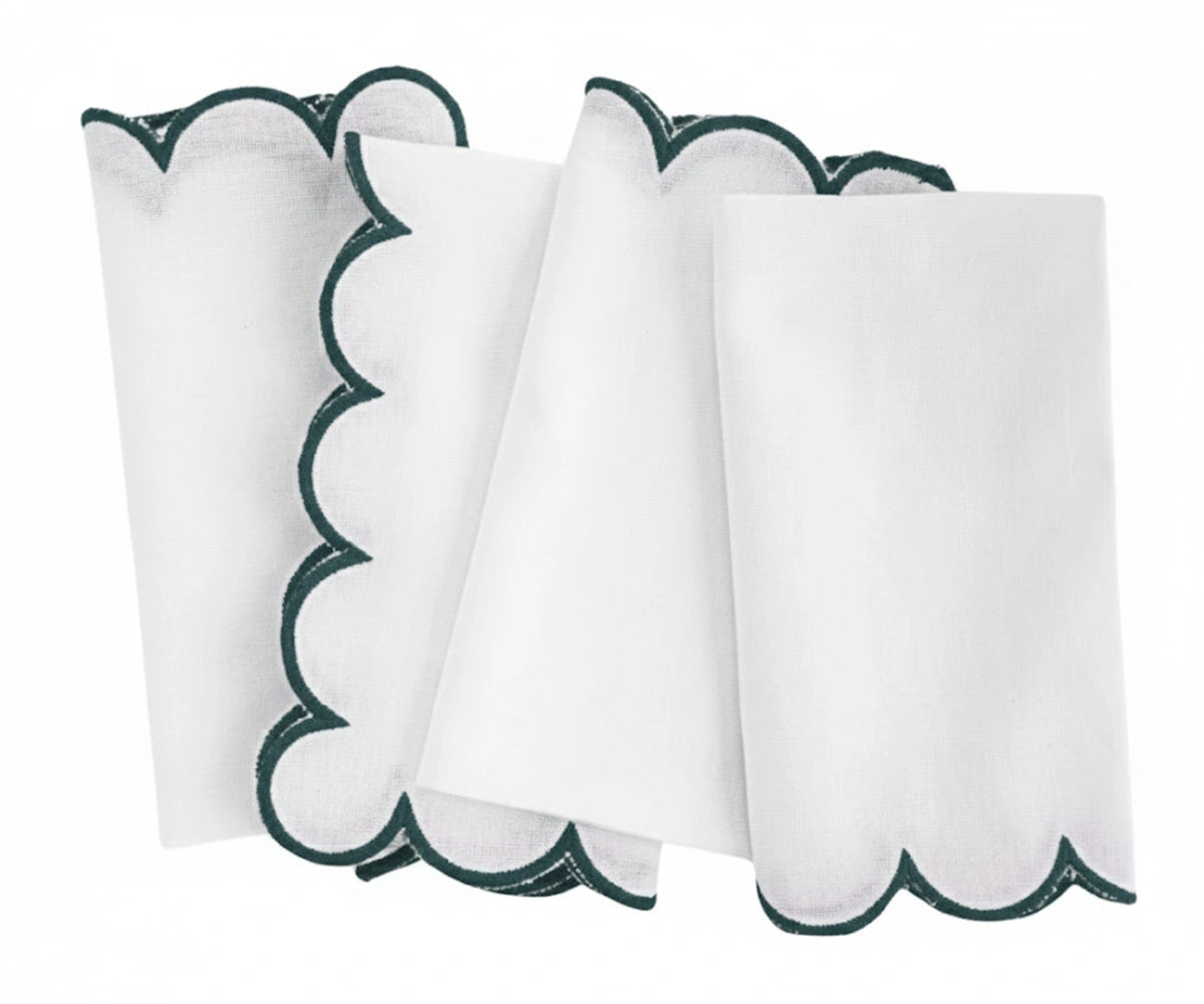 Cotton green and white napkin, reusable cloth napkin for meals
