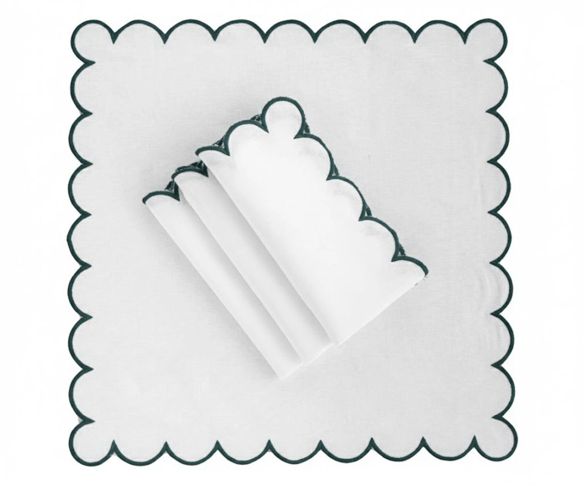 Set of green and white cloth napkins, woven cotton napkin for dining