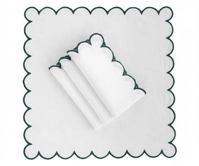 Set of green and white cloth napkins, woven cotton napkin for dining
