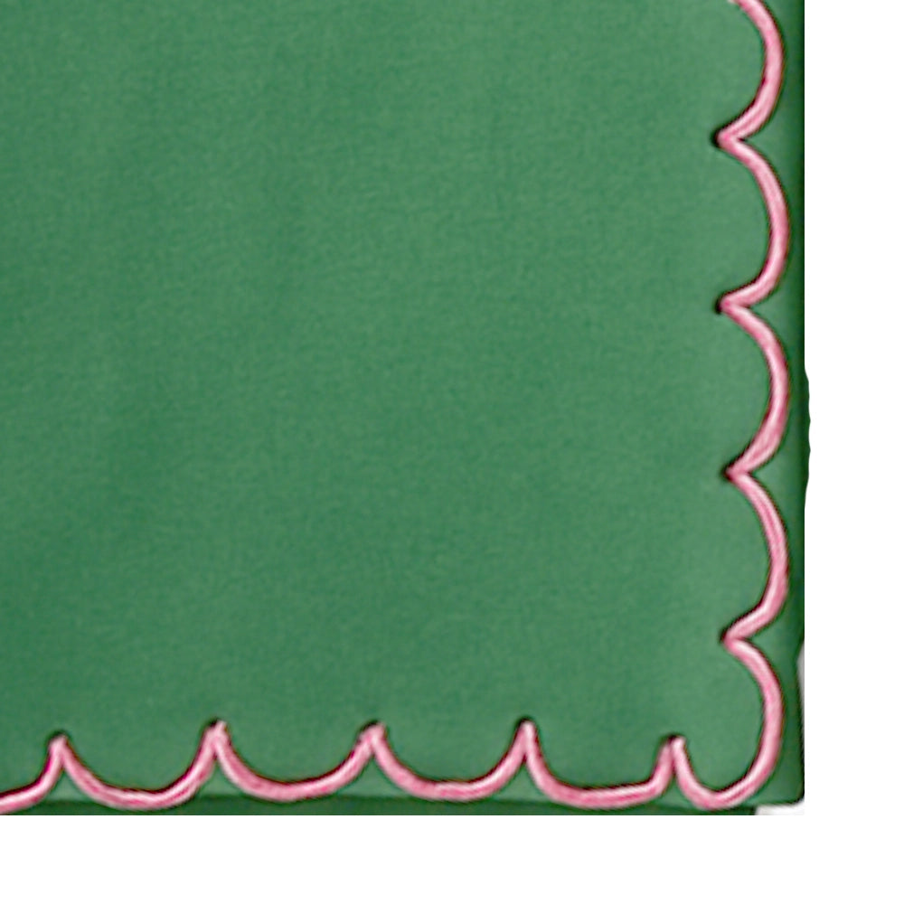 Green Scalloped Cotton Napkin with Pink Border – 100% Cotton
