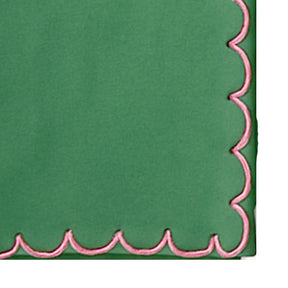 Green Scalloped Cotton Napkin with Pink Border – 100% Cotton