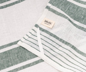Luxury green striped linen kitchen towels set of 2 – timeless dish cloths with farmhouse charm and modern style.