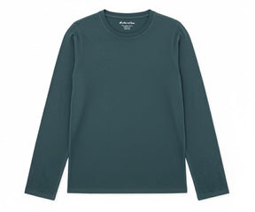 Green long sleeve t-shirt with crew neck, casual fit

