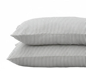 Grey and white European flax linen striped pillowcases set of 2, breathable pre-washed linen pillow covers for modern bedding