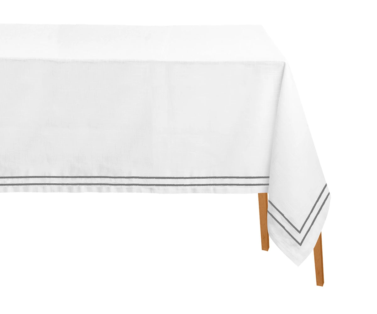Elegant grey embroidered tablecloth rectangle crafted from 100% cotton, perfect for weddings, everyday dining, and festive occasions.