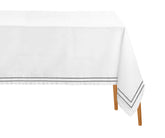 Elegant grey embroidered tablecloth rectangle crafted from 100% cotton, perfect for weddings, everyday dining, and festive occasions.