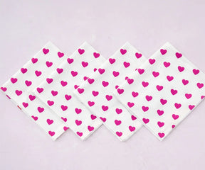 White cloth napkins with Pink heart print