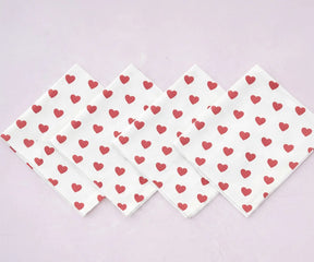White cloth napkins with Wine red heart print
