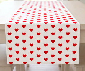Red heart printed table runner in 100% cotton, romantic Valentine’s Day table décor for dining tables
