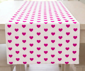 Pink heart printed cotton table runner, soft romantic Valentine’s Day table decoration
