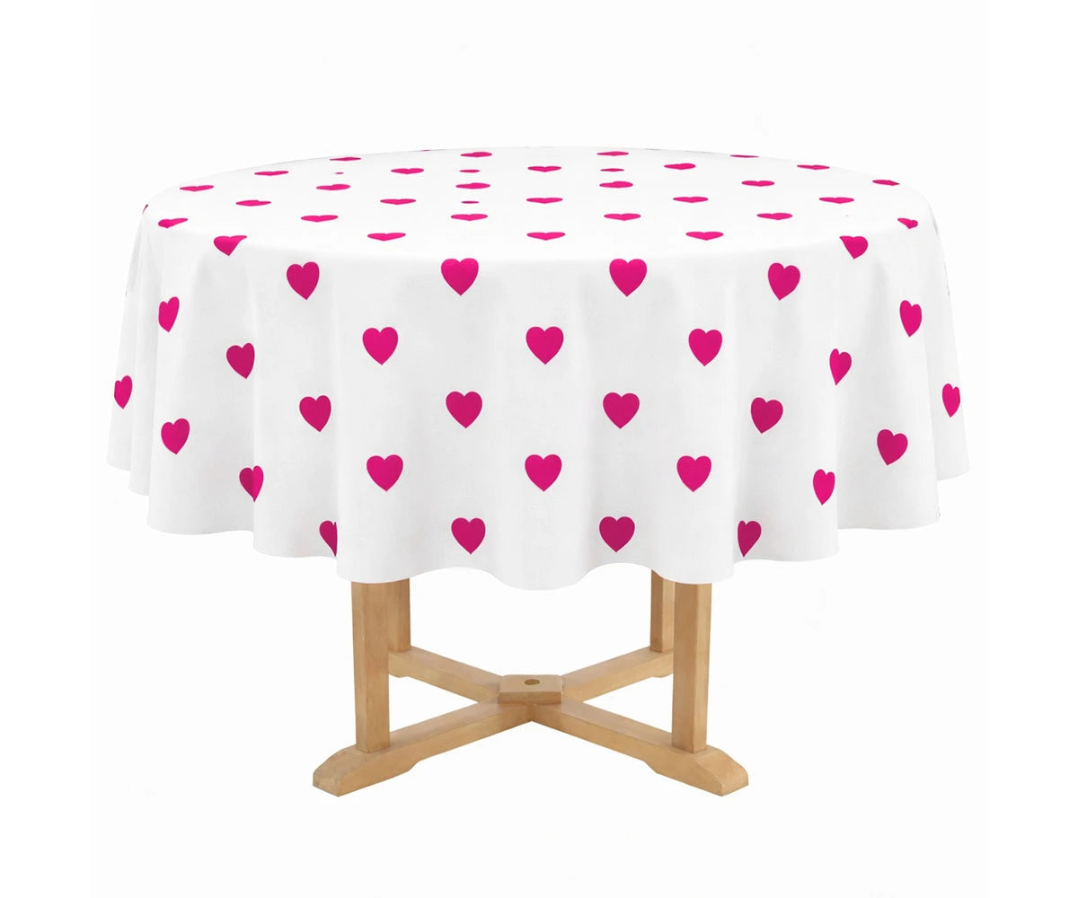 heart printed round tablecloth made from cotton, elegant romantic table linen for Valentine’s Day dining
