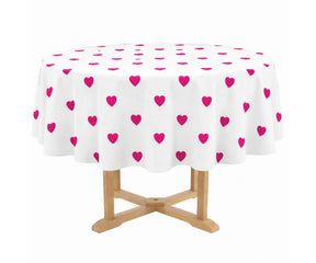 heart printed round tablecloth made from cotton, elegant romantic table linen for Valentine’s Day dining