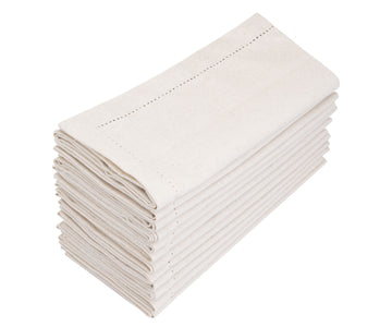 Ramanta Home 12-Pack Cotton Linen Dinner Napkins 20x20 Inch With Lace Trim - Washable Table Linens For Holidays & Everyday