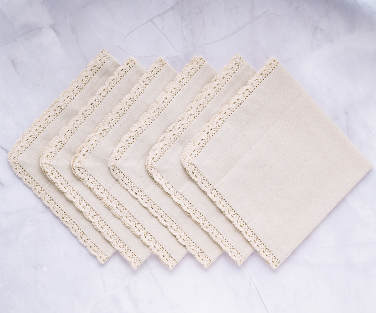 All Cotton and Linen Cloth Napkins, Dinner Napkins with Lace Trim
