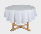 Round Christmas tablecloth for dining table – 63 inch hemstitched for clean elegance