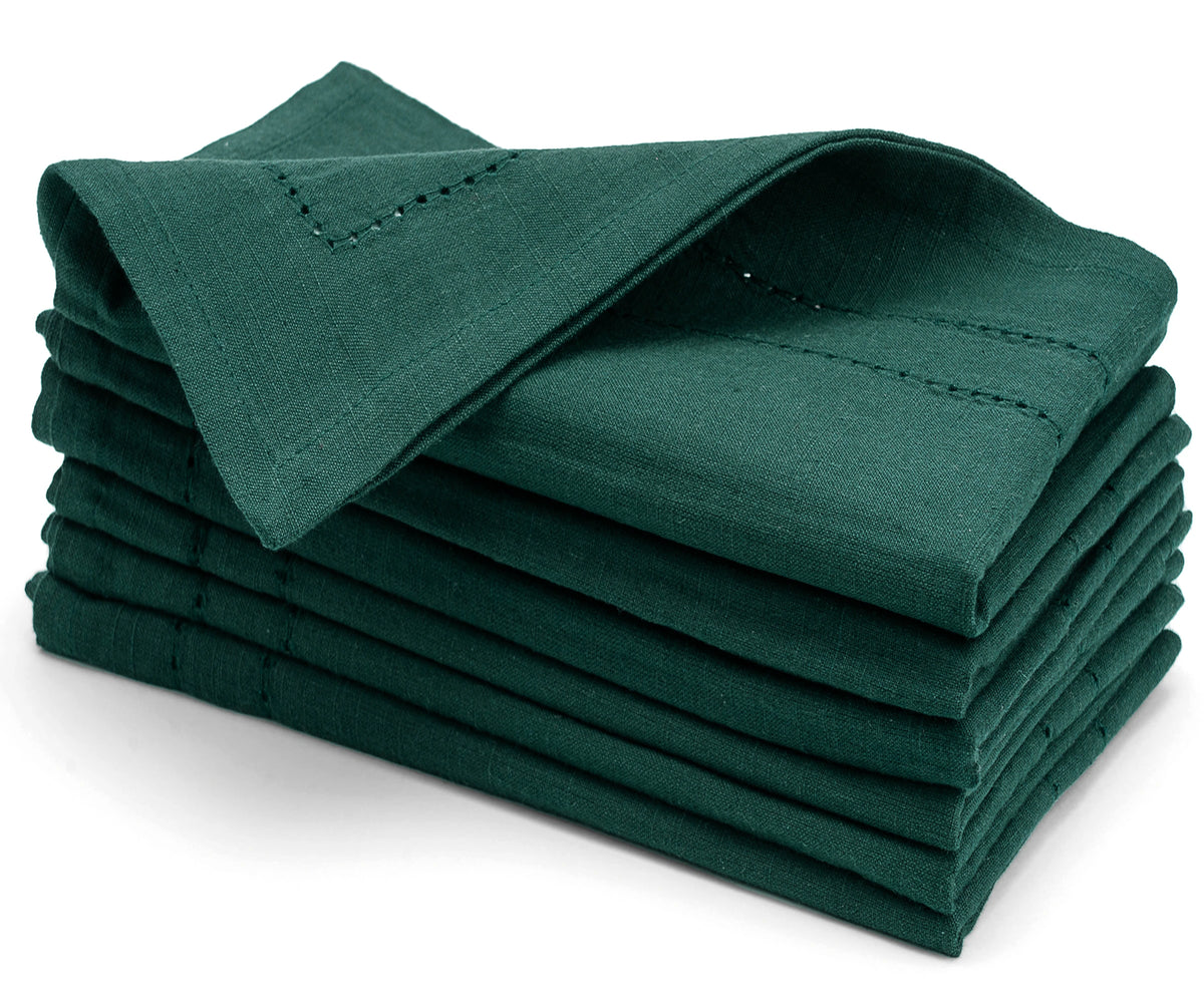 Close-up of double hemstitch detail on Forest Green napkin