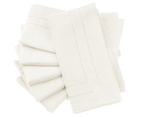 Elegant hemstitch dinner napkins in a calming light ivory color for a polished table setting