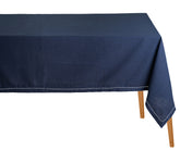 Elegant navy tablecloth with hemstitch for weddings and formal dining décor