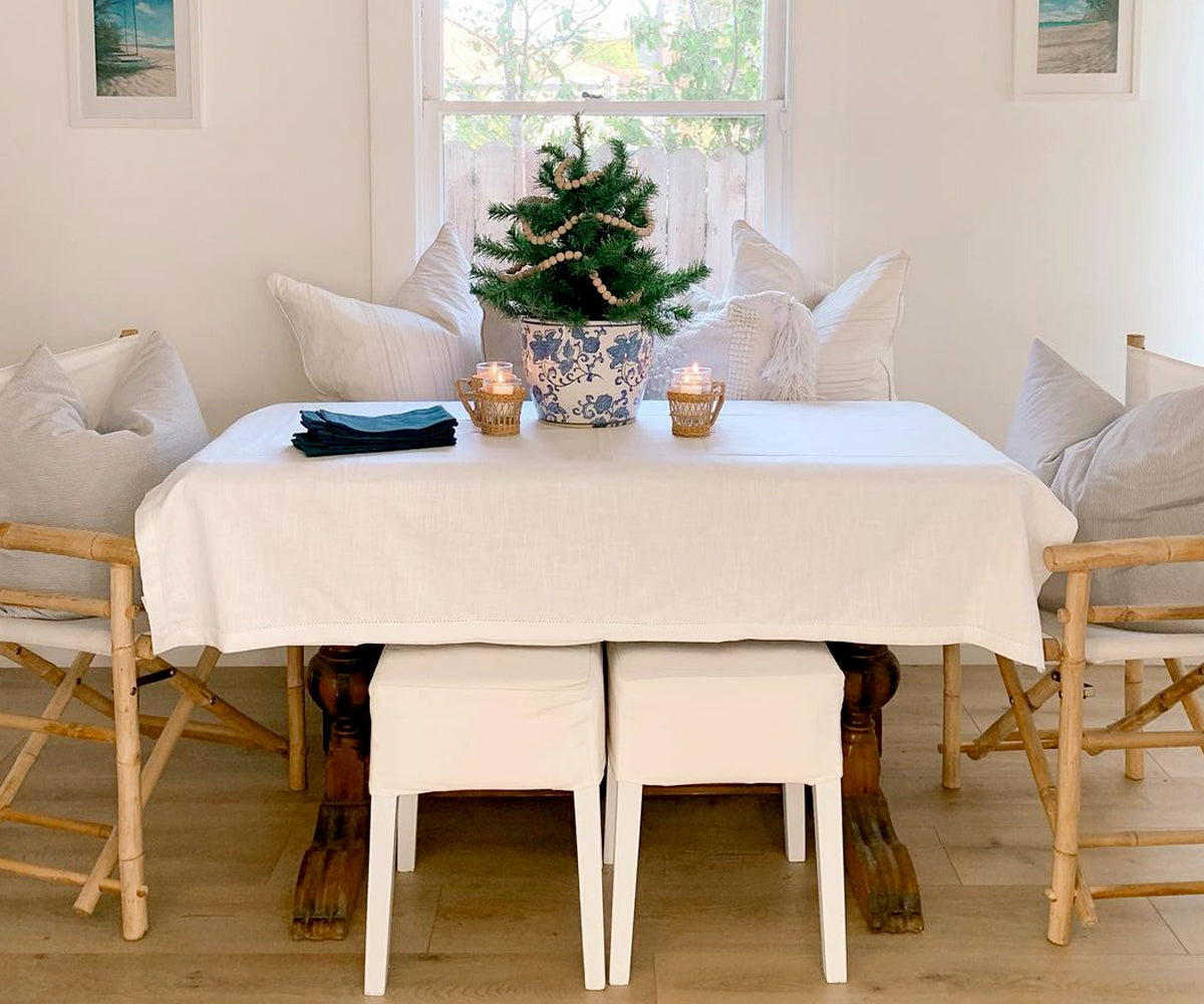 White Fabric Tablecloth