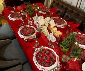 Durable red oval table placemats for kitchen and dining décor, washable fabric placemats ideal for protecting surfaces and enhancing style