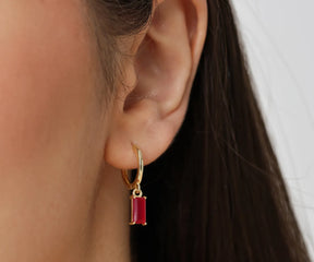 Hot pink hoop earrings for women with dangling chalcedony stone