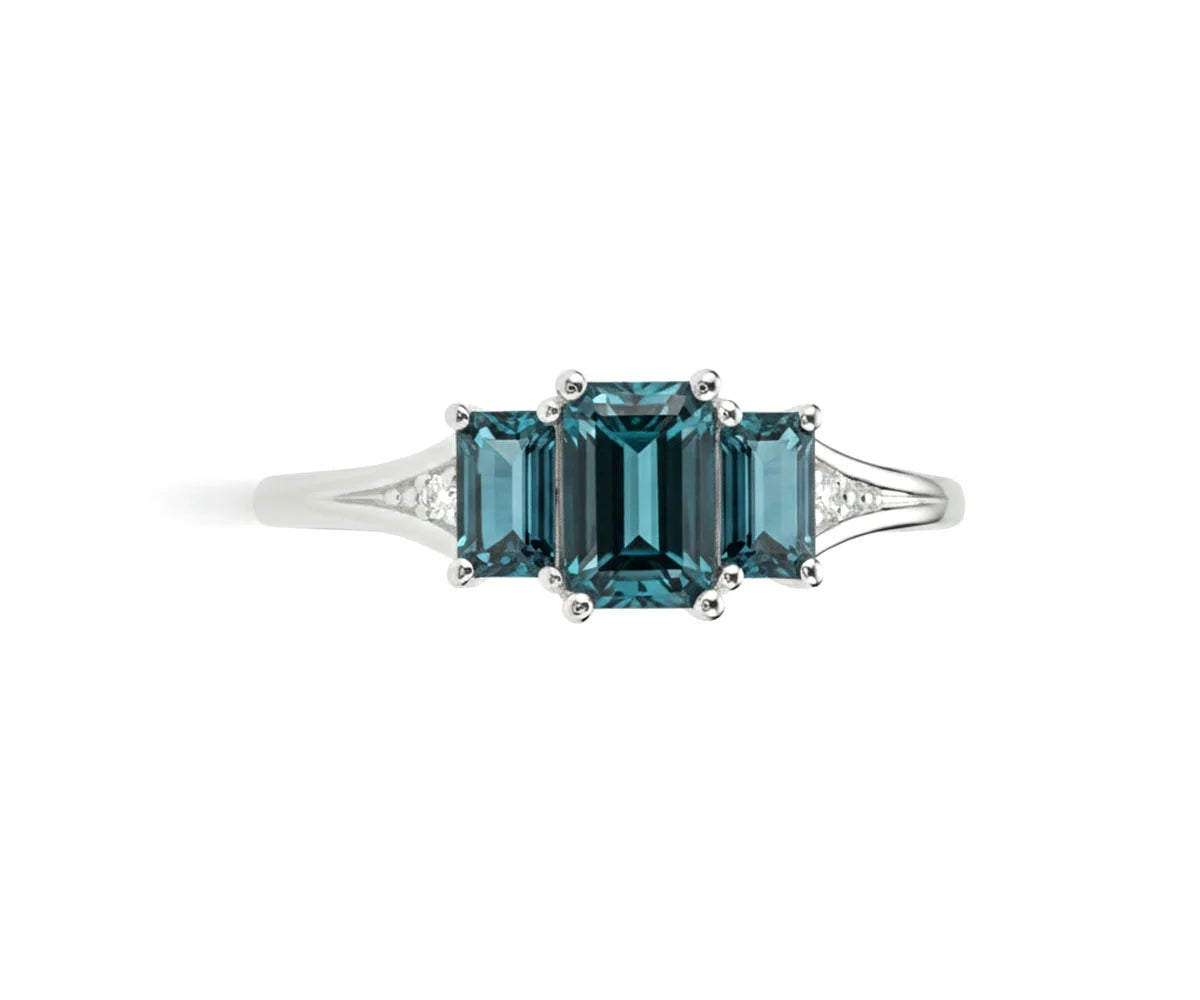 Indigolite and zircon ring with blue gemstone and fine detailing