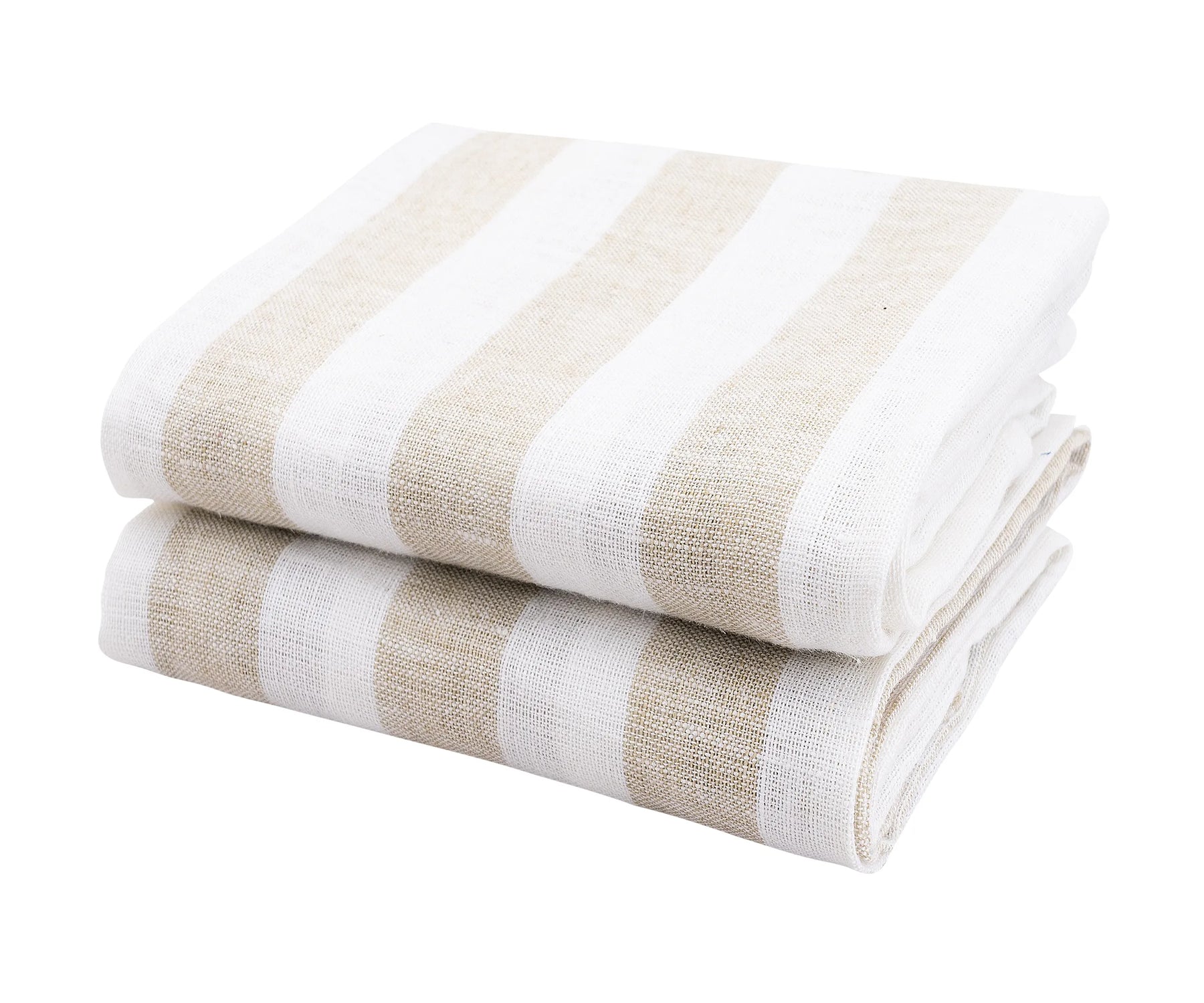 Beige linen kitchen towel with stripes, 18 x 28 inches, set of 2