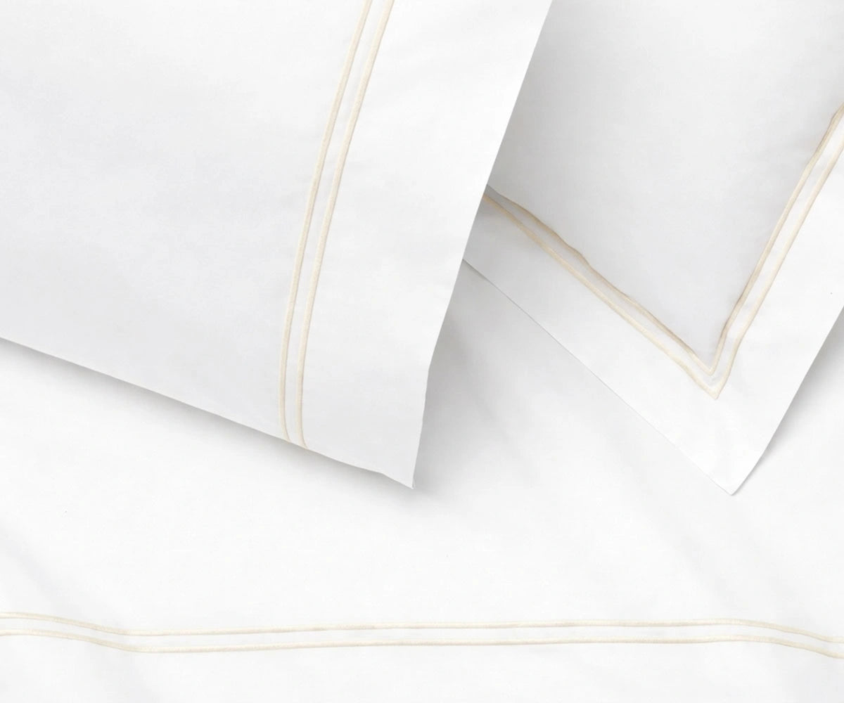 soft ivory cotton percale flat sheet embroidered border breathable cooling elegant neutral bedding queen king twin